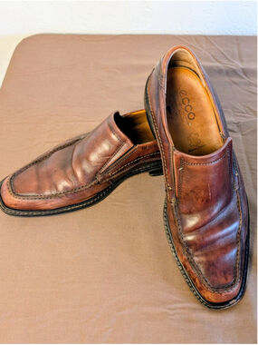 ECCO Mens 42 Brown Leather Slip On Loafers Comfort Dress Shoes Made In Slovakia